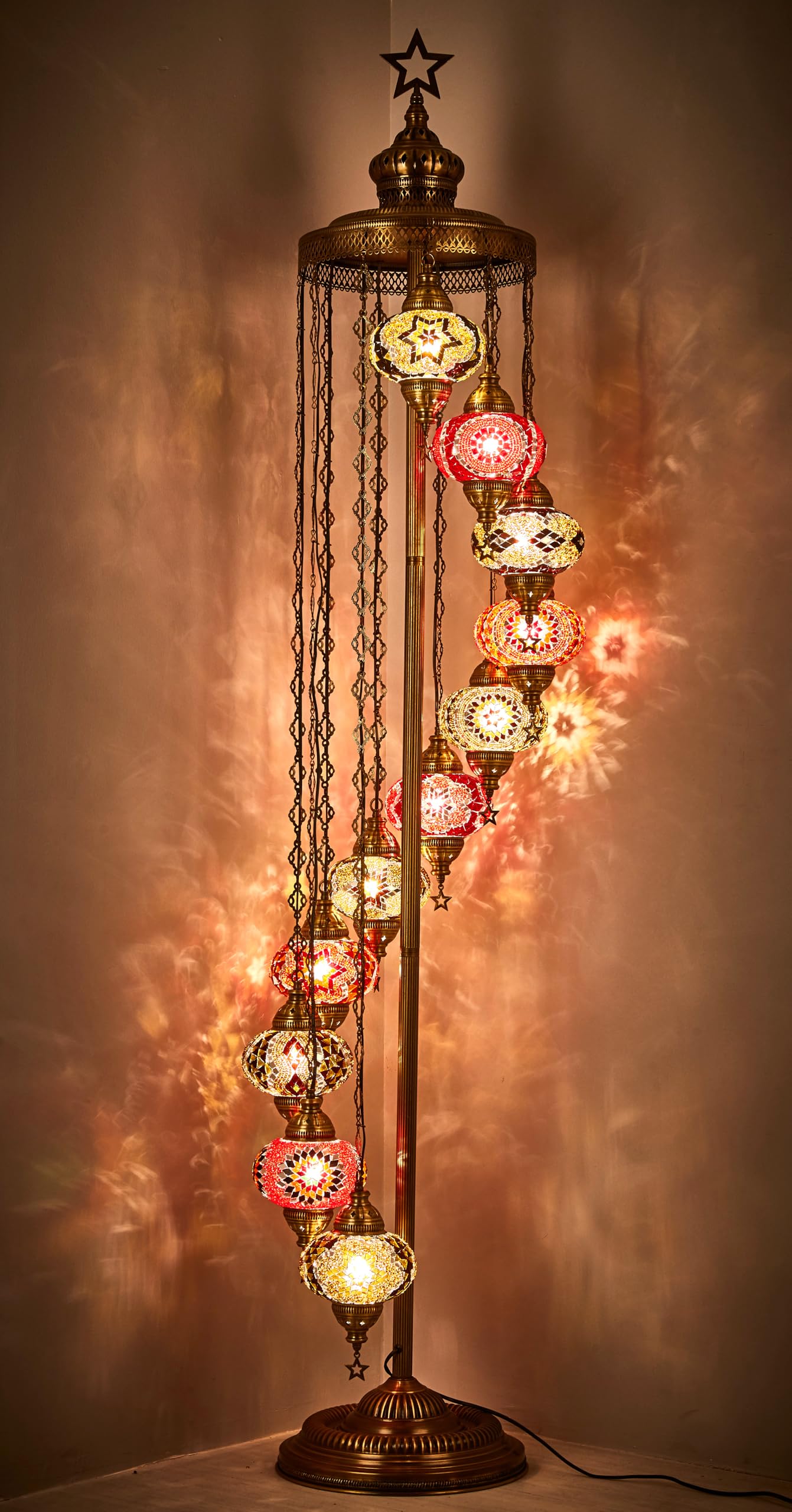 DEMMEX11 Globe Turkish Moroccan Mosaic Floor Lamp, 7ft Tall - Tiffany Style Standing Decorative Boho Lamp with Colorful Globes for Bedroom, Living Room, Entryway – Handmade in Turkey, Red-Brown