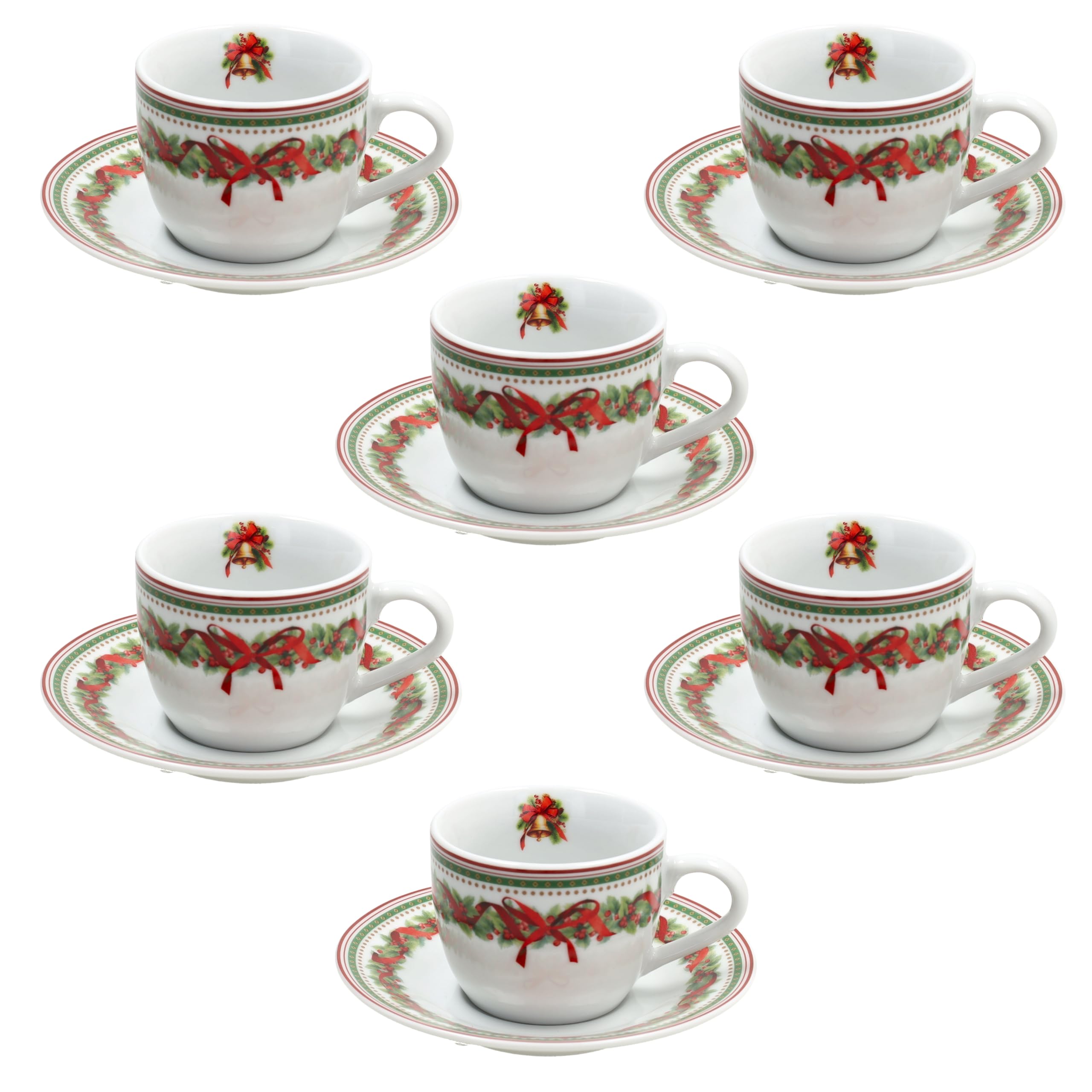 Tognana, Pack of 6 Coffee Cups with Plate Cc 80 Christmas Eve, Porcelain, Multicolour