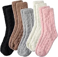 Fauson Fuzzy Slipper Socks for Women - 5 Pairs Cable Knit Cozy Coral Fleece Warm Socks, Non-Slip Comfort US 6-10