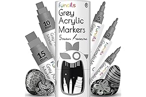 Assortment of 5 Grey Acrylic Paint Pens - Fine, Thin, and Jumbo