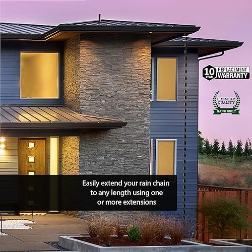 Miniatura 2 de Rain Chains Direct Extensión de cadena de lluvia de eslabones cuadrados, 3 pies de largo, aluminio, recubrimiento de polvo negro, reemplazo