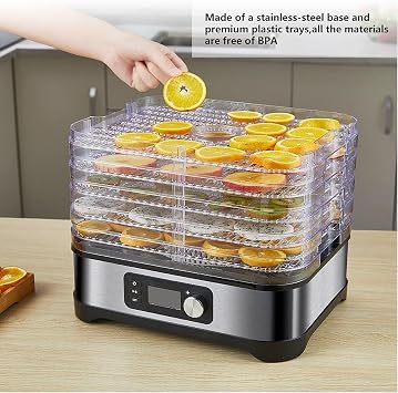 5 Trays Food Dryer Dehydrator, 24-Hours Timing Adjustable/35-70C Temperature Control/360 Hot Air Circulation, for Fruit, Vegetable, Snacks, Dried Flowers