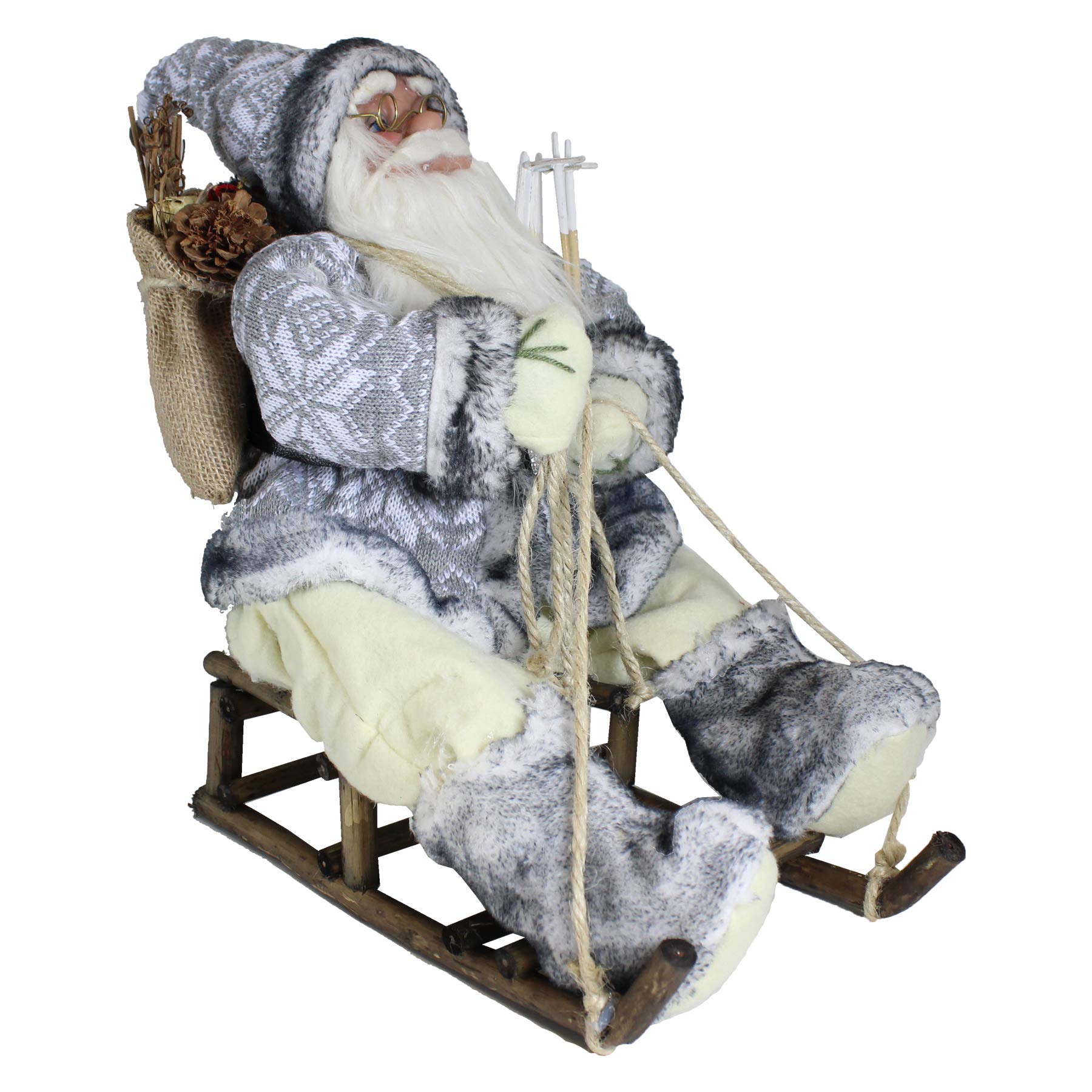 The Uk Christmas Company Grey/Cream Christmas Decoration 40Cm Sitting Santa On A Sleigh - And