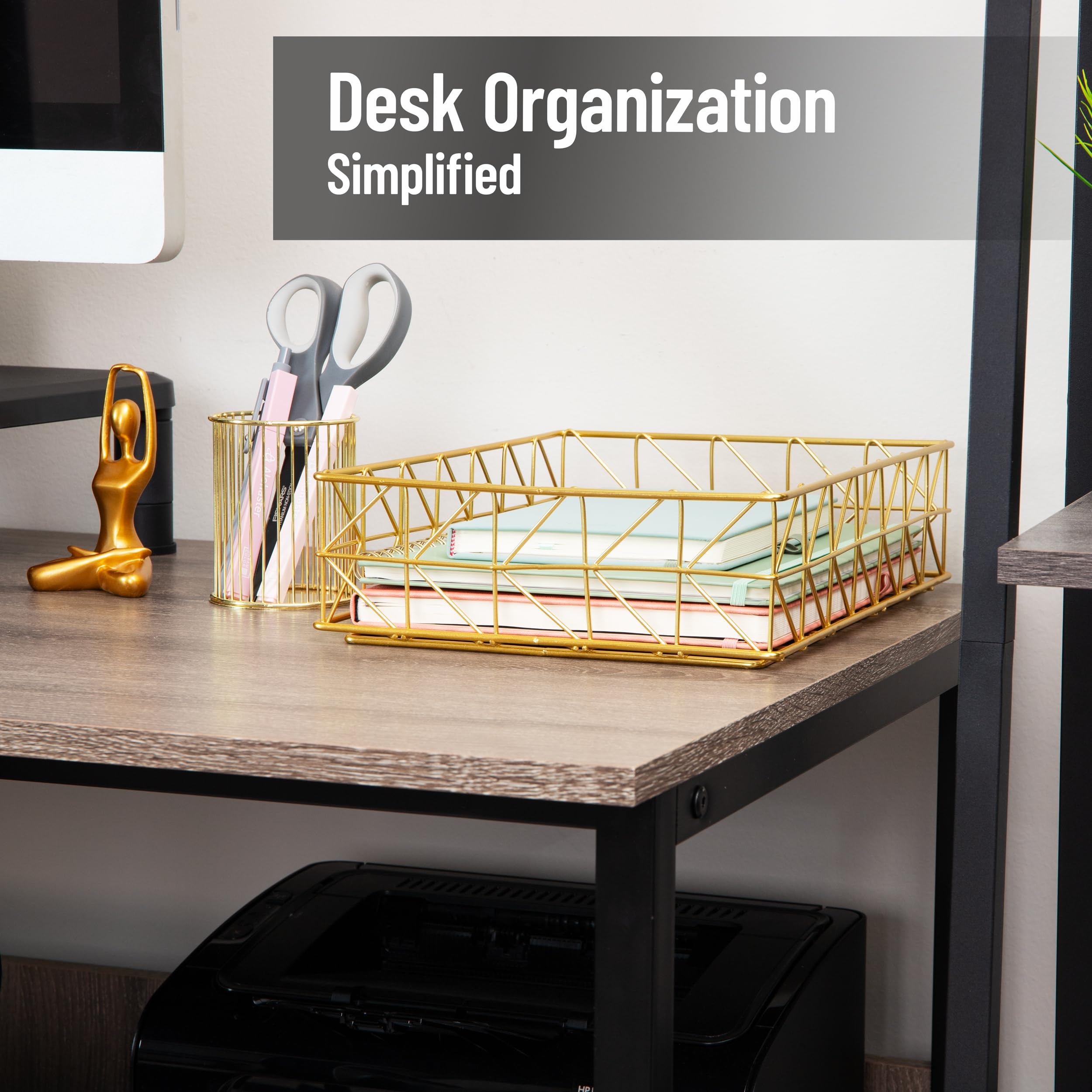 Mind Reader Organizer per documenti, organizer da scrivania, archiviazione di file, moderno, ufficio, metallo, 24,1 cm di lunghezza x 32,4 cm di larghezza x 8,3 cm di altezza, oro