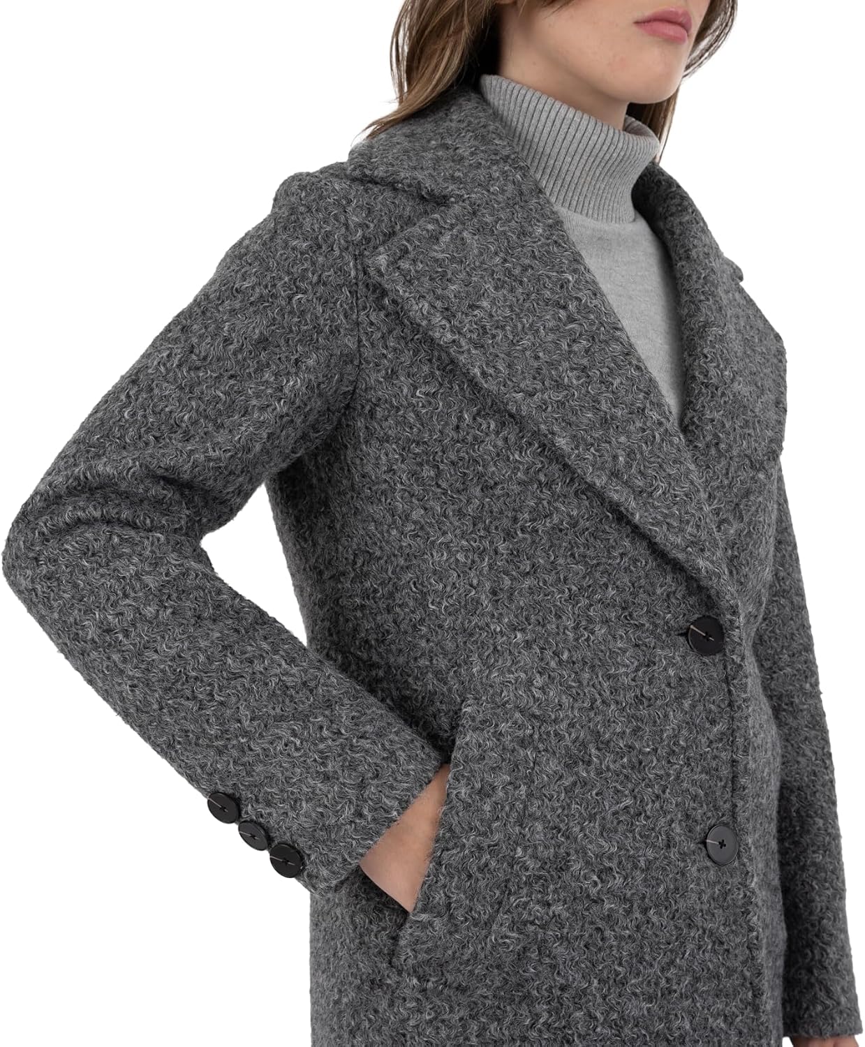 Nine West Women's Notch Collar Faux Wool Coat