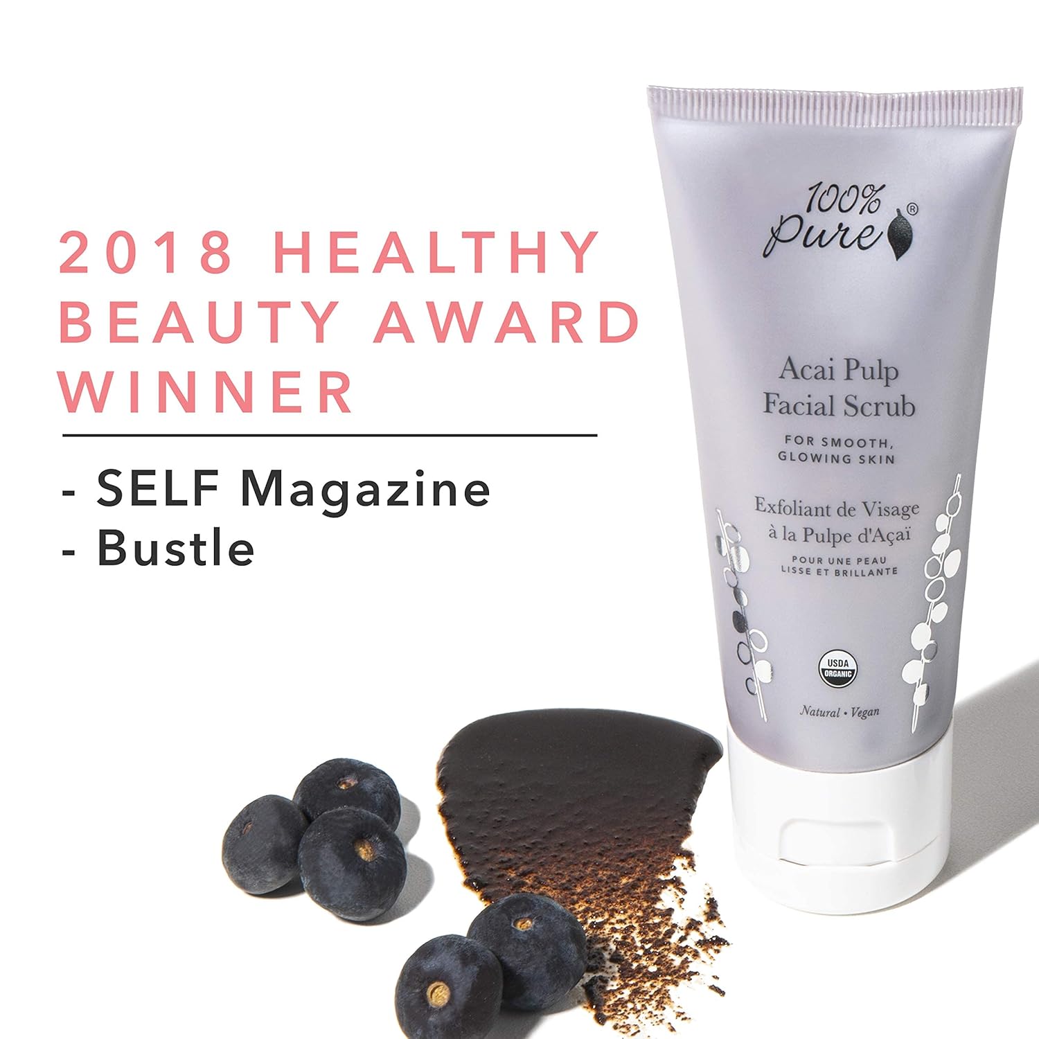 100% PURE Acai Pulp Facial Scrub, Exfoliating, Organic Face Wash (2 Fl Oz) : Beauty & Personal Care