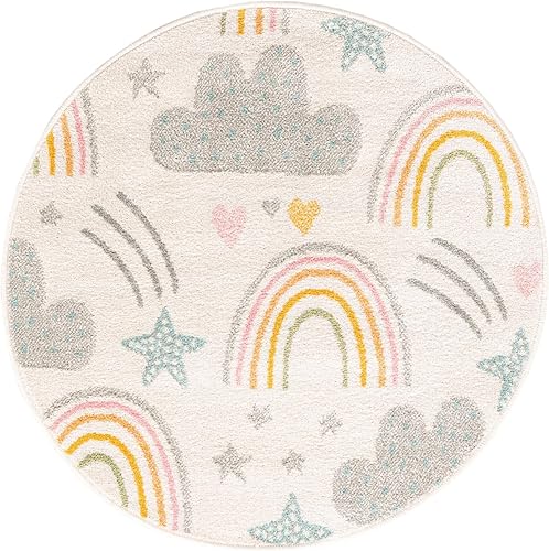 Miniatura 3 de Unique Loom Whimsy Collection - Alfombra de área (redonda de 3 pies 3 pulgadas x 3 pies 3 pulgadas, marfilazul claro)