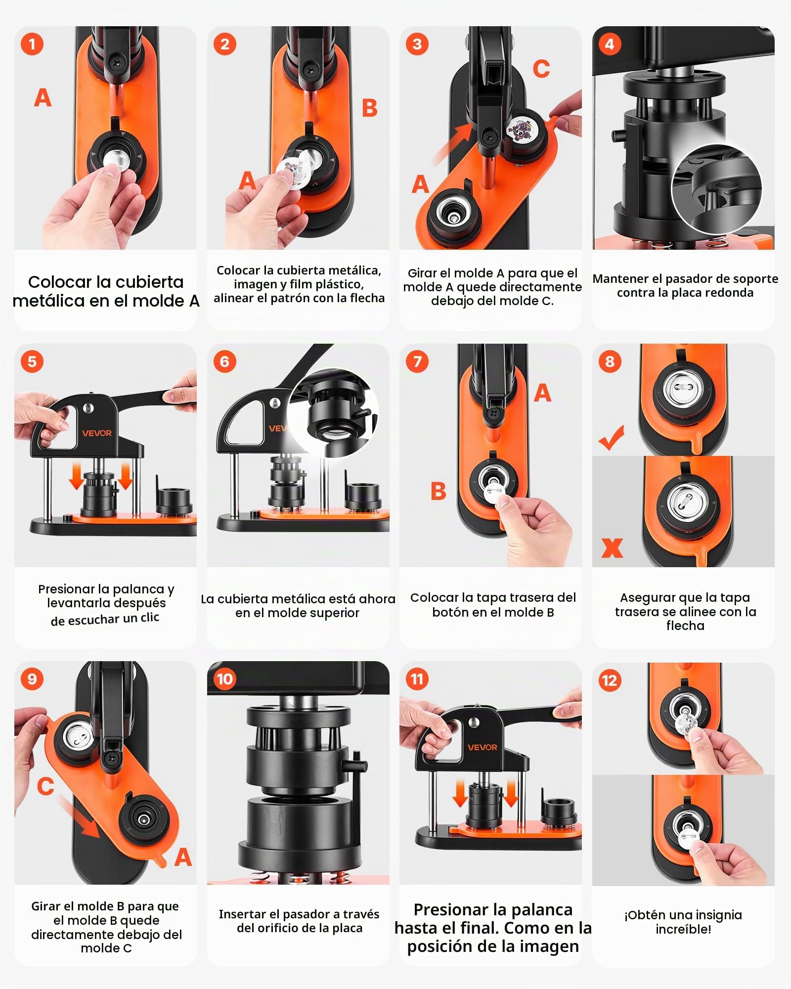 VEVOR Máquina para Hacer Botones de 25 mm Prensa para Insignias con 500 Kits de Consumibles Libro Mágico y Cortador de Círculos Fabricante de Botones de Plástico Resistente para Hacer Insignias