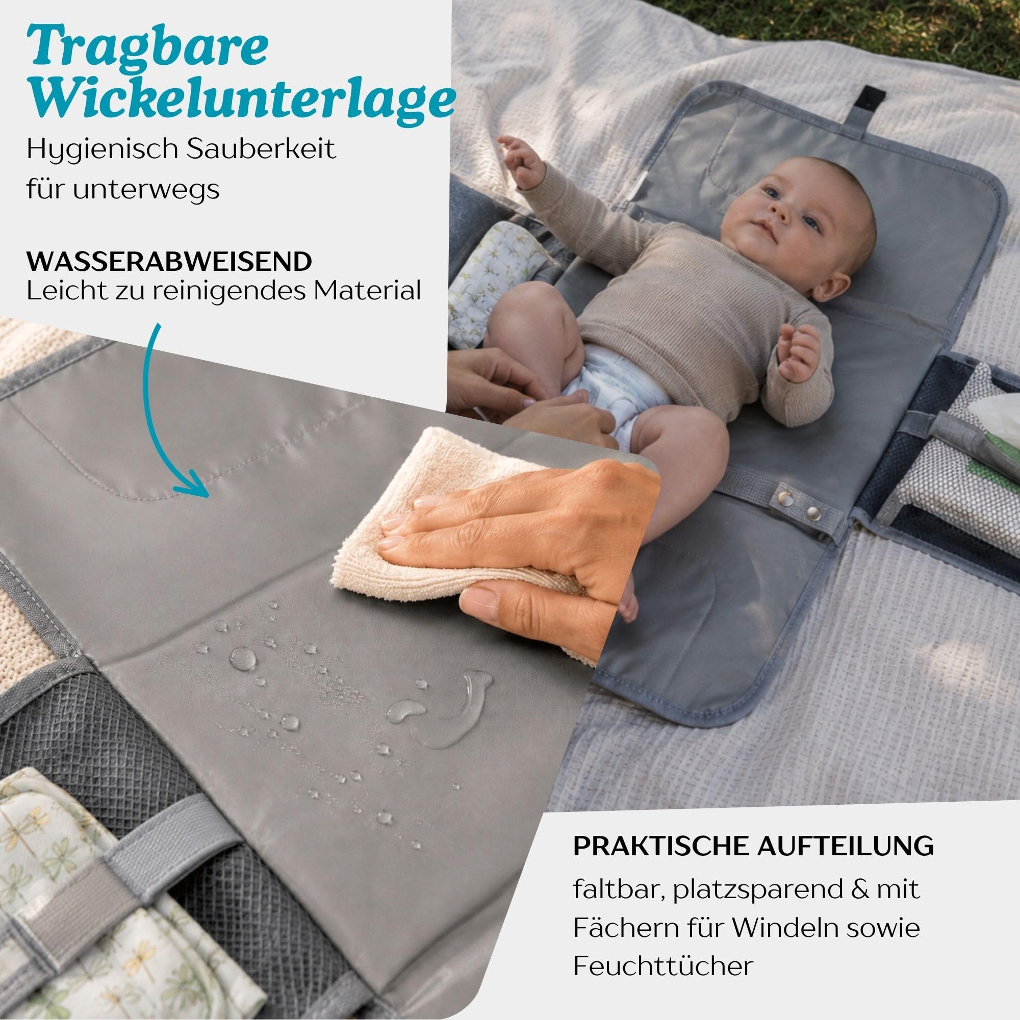 Wickelrucksack inkl. Wickelunterlage, Wickeltasche Groß mit Viel Stauraum, Baby Rucksack für Unterwegs, Navy