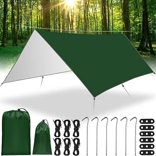 Camping Bâche Anti-Pluie,3x3M Tarp Bivouac Anti UV Imperméable,Tarp Rain Ripstop