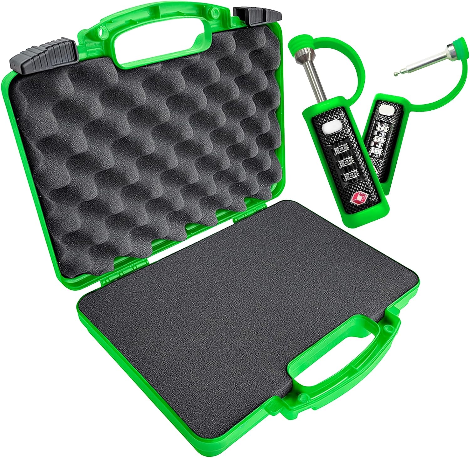 Cedar Mill TSA Approved Green Gun Case Locks (2-Pack) - Cut-Resistant MonoShaft with Airline Approved Hard Shell Pistol Case - Neon Green