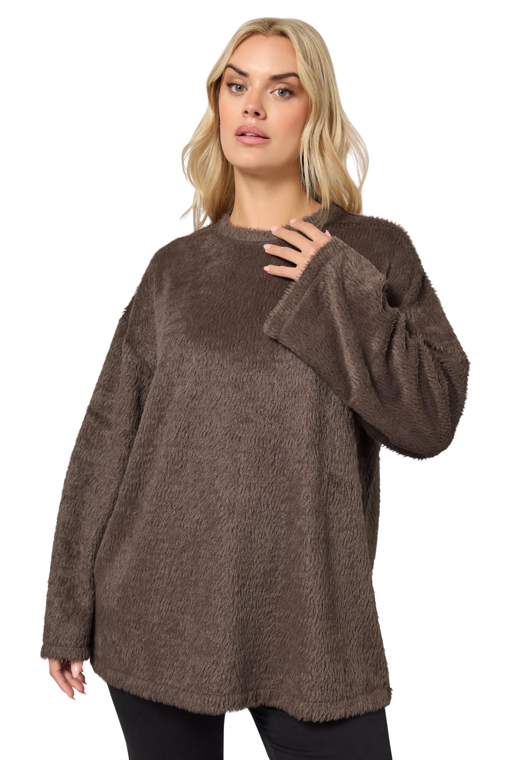 Yours Curve Chocolate Fluffy Knit Jumper - Women's - Plus Size Curve