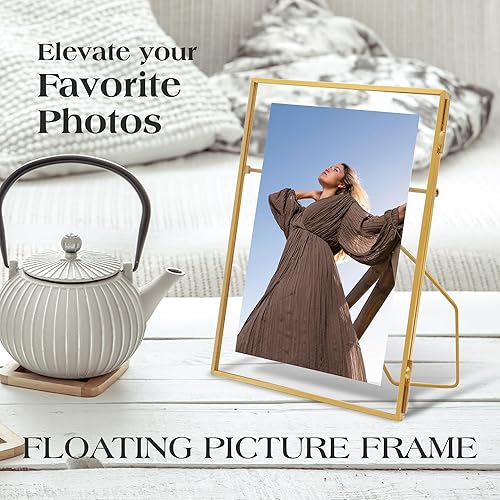 Miniatura 2 de Marco de fotos de 8 x 6, elegante marco flotante para mostrar fotos, obras de arte y más, marco de fotos dorado, paquete de 1, alternativa compacta