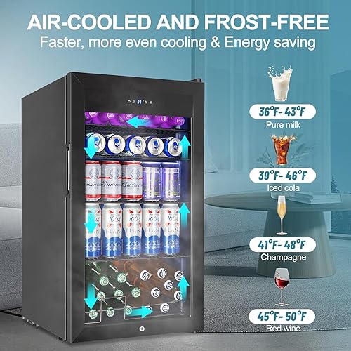 Miniatura 2 de Refrigerador de bebidas para 128 latas, 3.2 pies cúbicos con puerta de vidrio para bebidas, cerveza, soda, vino, pequeño refrigerador de cerveza con