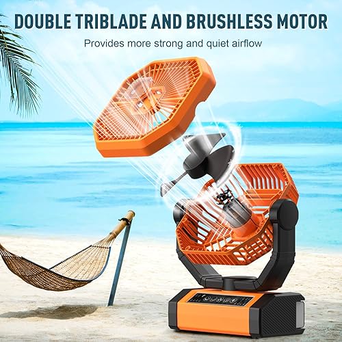 Miniatura 7 de Ventilador de camping portátil con luz LED, ventilador de batería de 20000 mAh, ventilador de batería oscilante automático con control remoto para