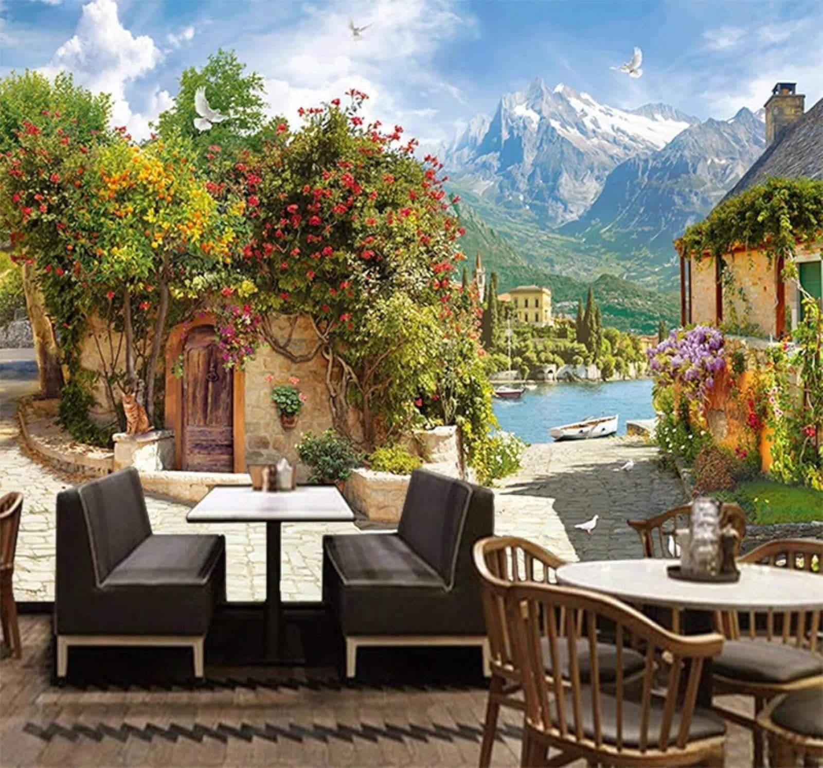 XLMING Retro Architecture Landscapes Plants Scenery 3D Wallpaper Silky Texture Home Study Office Grey Dining Room Sofa Bedroom Living Room TV Backdrop-300cm×210cm