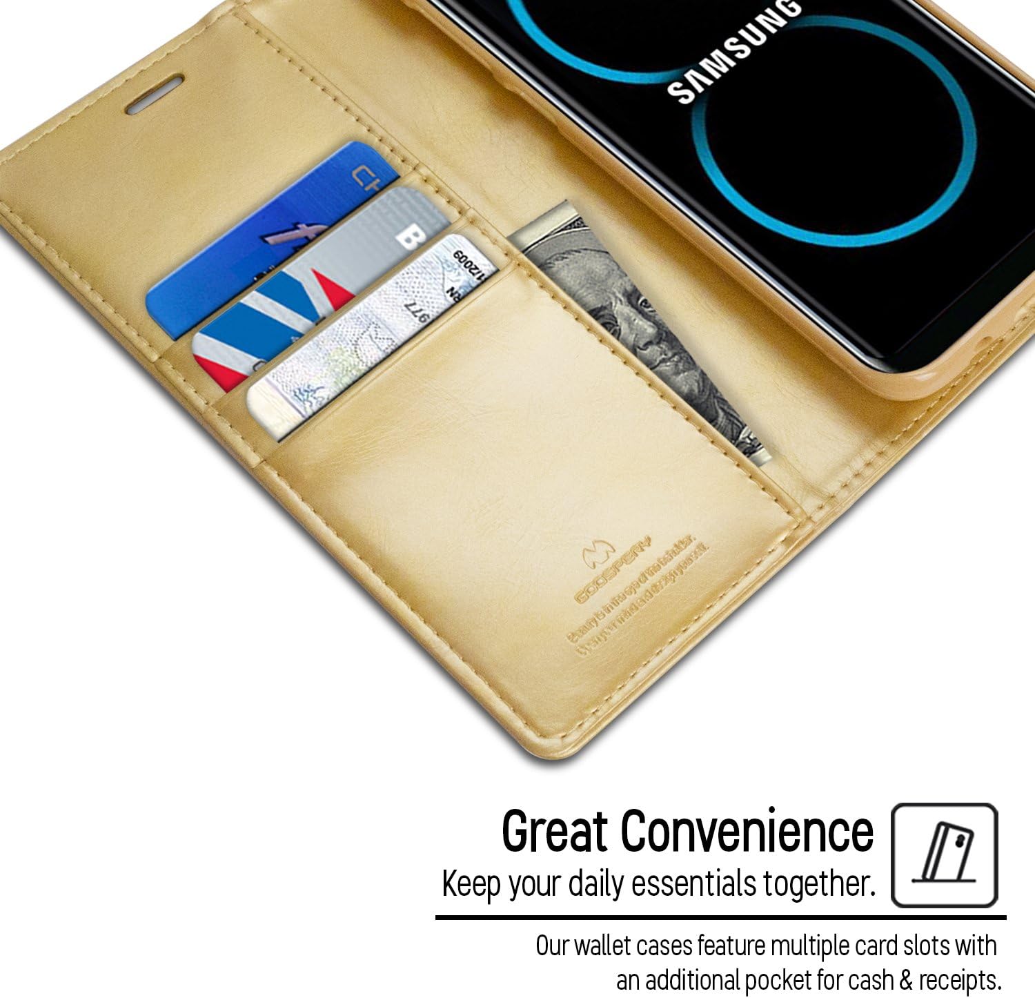 GOOSPERY Blue Moon Wallet for Samsung Galaxy S8 Plus Case (2017) Leather Stand Flip Cover (Gold)