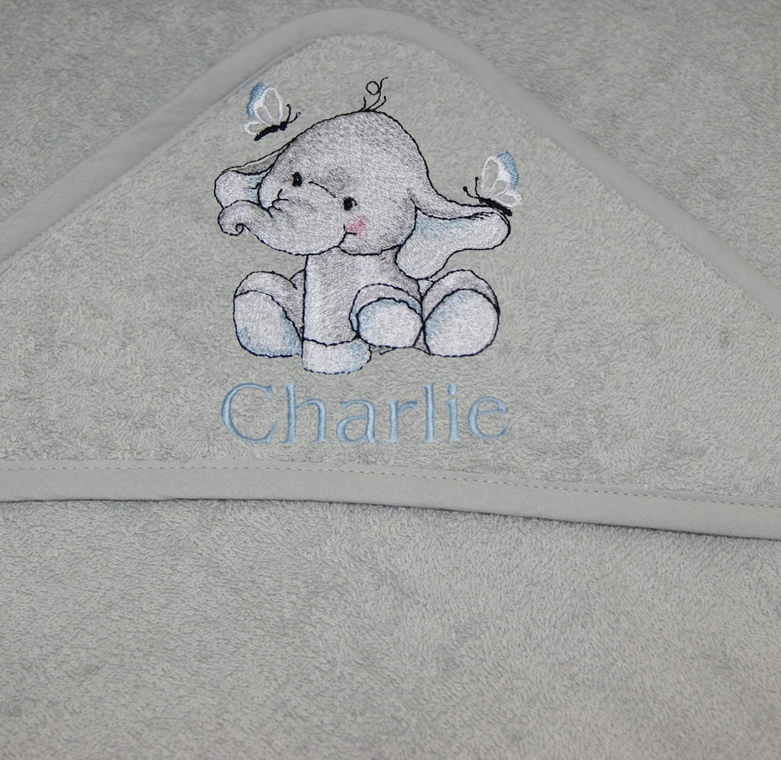 Boys Personalised Elephant Hooded Bath Towel. (Grey)