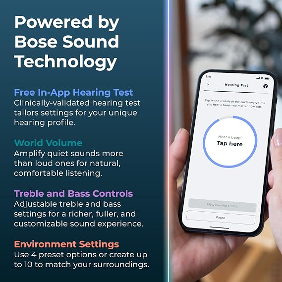 Lexie B2 Plus Powered by Bose - Self-Fitting Rechargeable OTC Hearing Aids for Mild to Moderate Hearing Loss in Adults and Seniors - Clear Sound - Wireless Charging Case - Bluetooth-Enabled - Gray