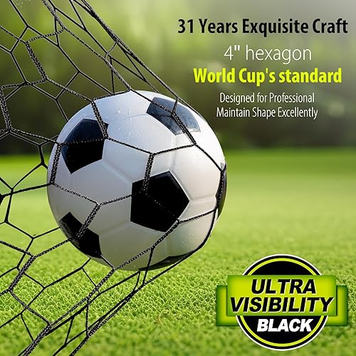 Miniatura 5 de Repuesto de red de portería de fútbol profesional de 24 x 8 pies, 18.5 x 6.5 pies nailon de 0.157 in, 4 pulgadas hexagonal, resistencia a la