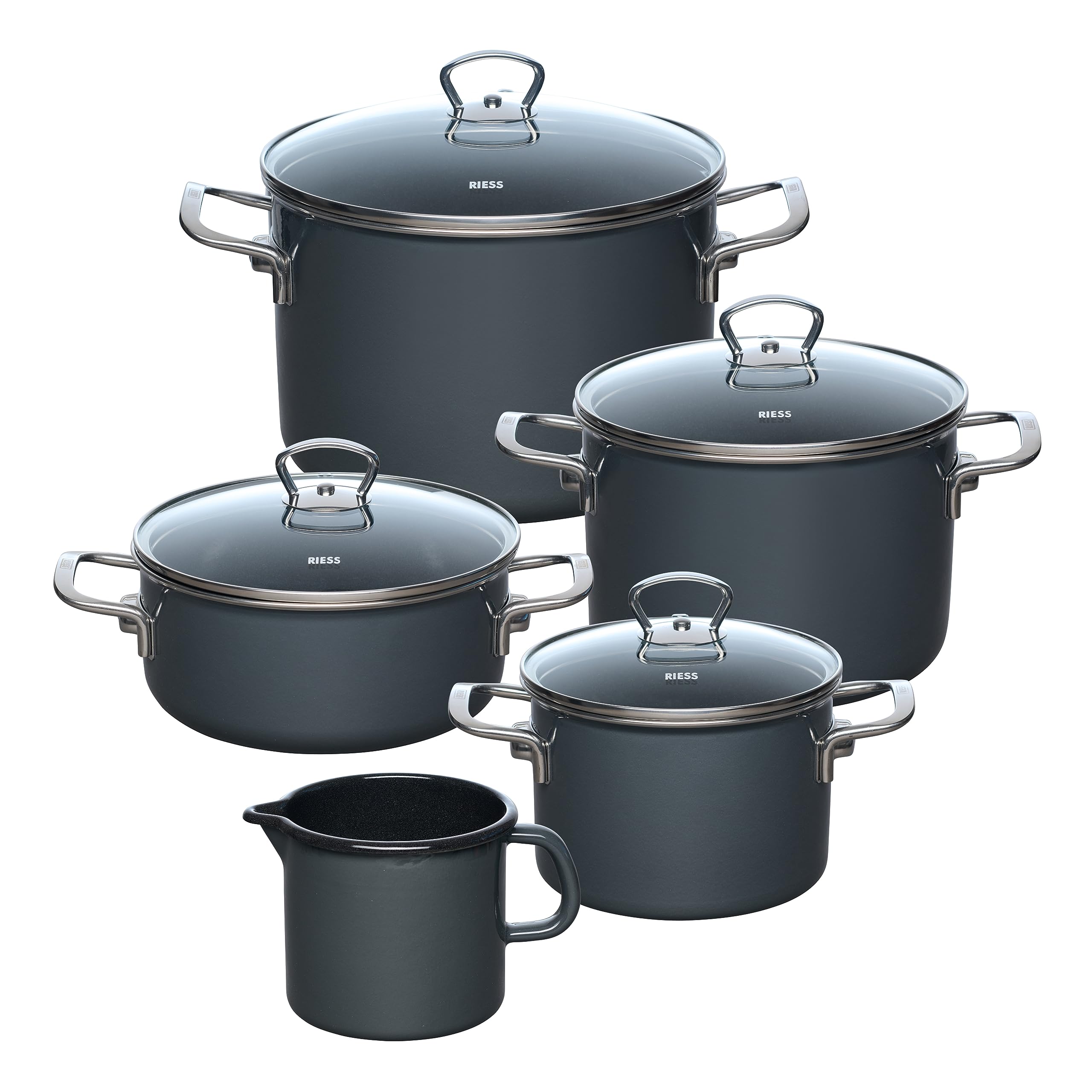 Batterie de cuisine Riess Nouvelle en émail gris foncé 5 pièces pour induction