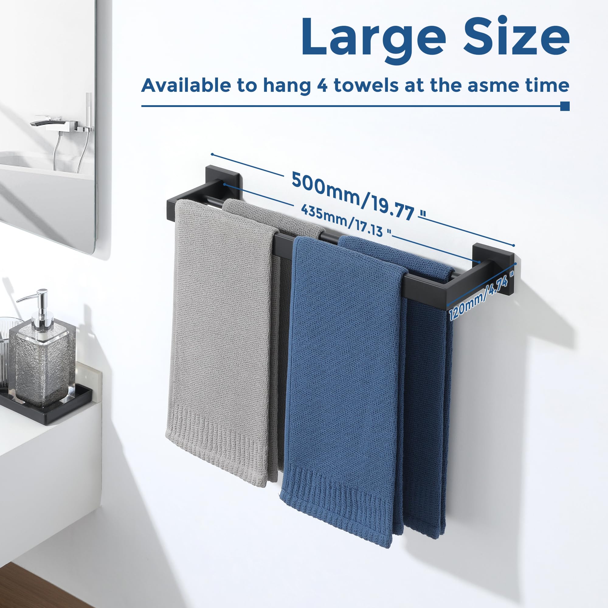 SAYAYO Toalleros de Baño, Toallero Negro Accesorios Baño Doble Colgador Trapos Cocina Acero Inoxidable Toallero Negro para Baño y Cocina 50CM