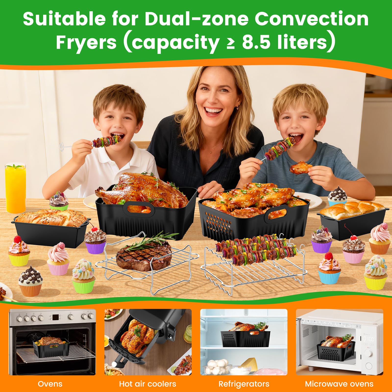 27PCS Moule Silicone Air Fryer pour Ninja Double Stack XL 9,5L SL400EU,Accessoire Air Fryer,Moule Ninja Foodi MAX Dual Zone SL400EU SL400EUCP/COSORI 8.5L, Plat Réutilisable Sans BPA