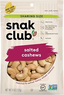 Snak Club Roasted & Salted Cashews, 4 Ounce (Pack of 6)