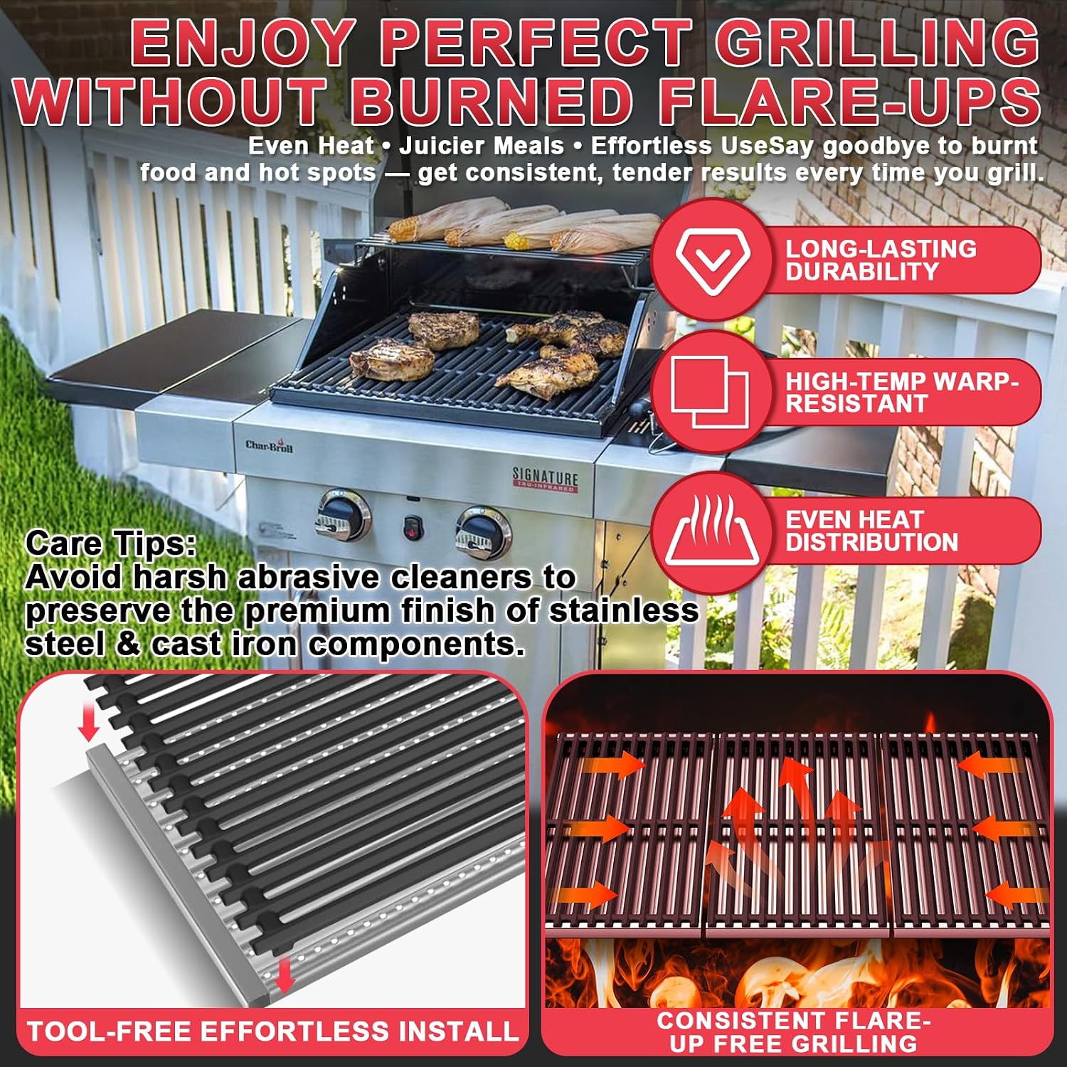 17 Inch Emitter Plates & Cooking Grates for Charbroil TRU-Infrared 463642316 463675016 466642416 463644220 463632320 463644220 463675016P1, Infrared Grill Grate for Charbroil G362-2100-W1,G369-0030-W1