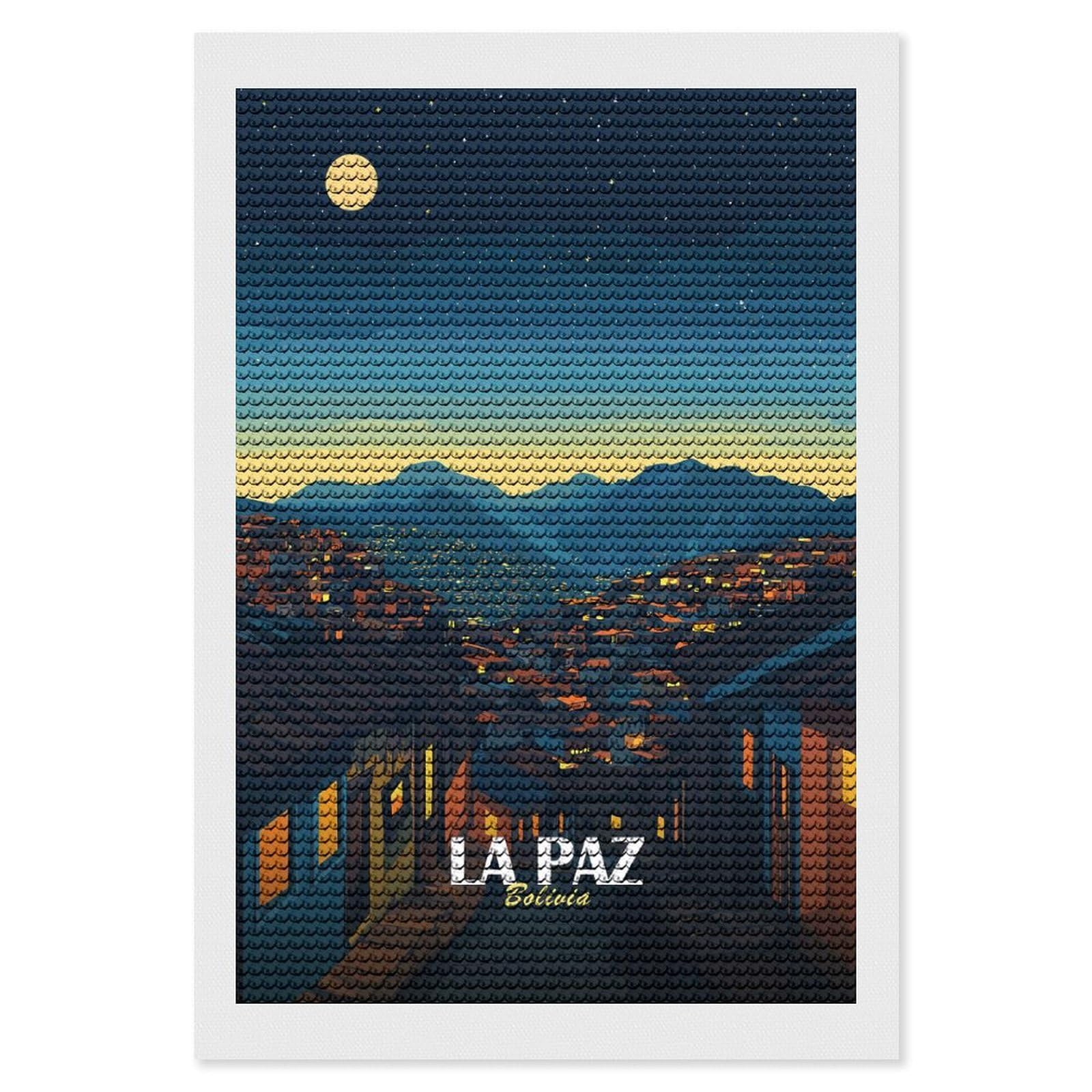Junmoney La Paz, Bolivia Nightscape Illustration Diamond Art Canvas 8"x12", Full Kit Included, Bedroom Decor, for Beginners, Thoughtful Handmade Gift