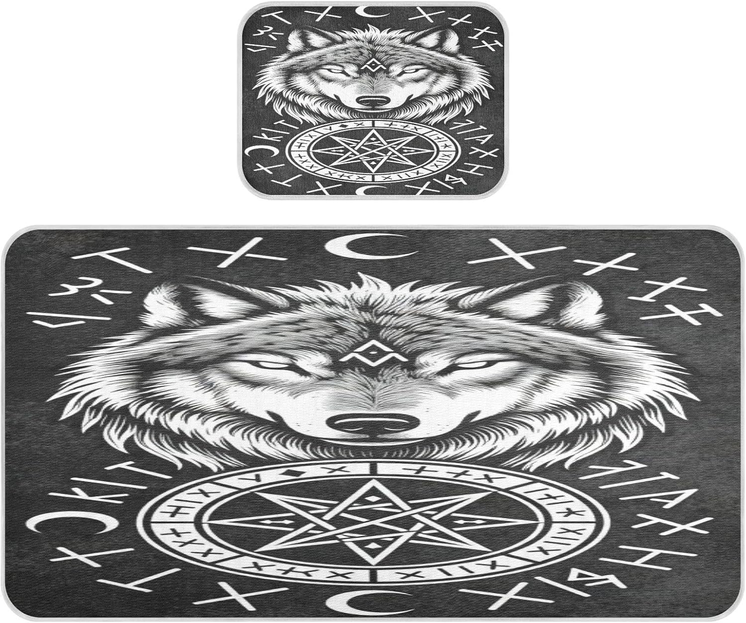 Cooling Baby Mattress Cover 28" x 52" Washable Ghotic Wolf Black and White Mattress Pads for Baby&Toddler