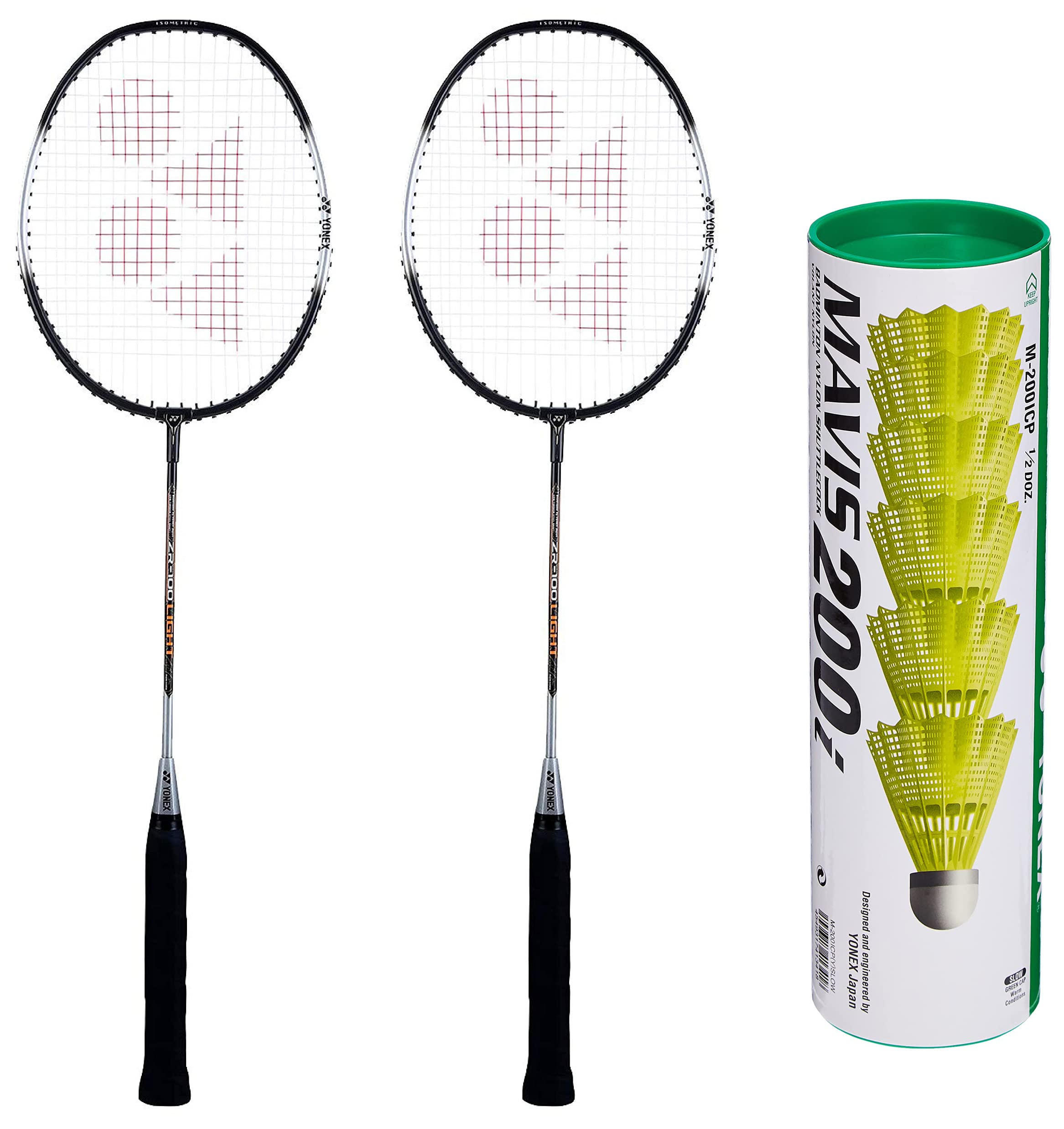 Yonex ZR 100 Light Aluminum Blend Badminton Racquet with Full Cover, Set of 2 (Black/Black) & Mavis 200i Nylon Shuttle Cock, Pack of 6 (Yellow) (B082FNG714) Amazon Price History, Amazon Price Tracker