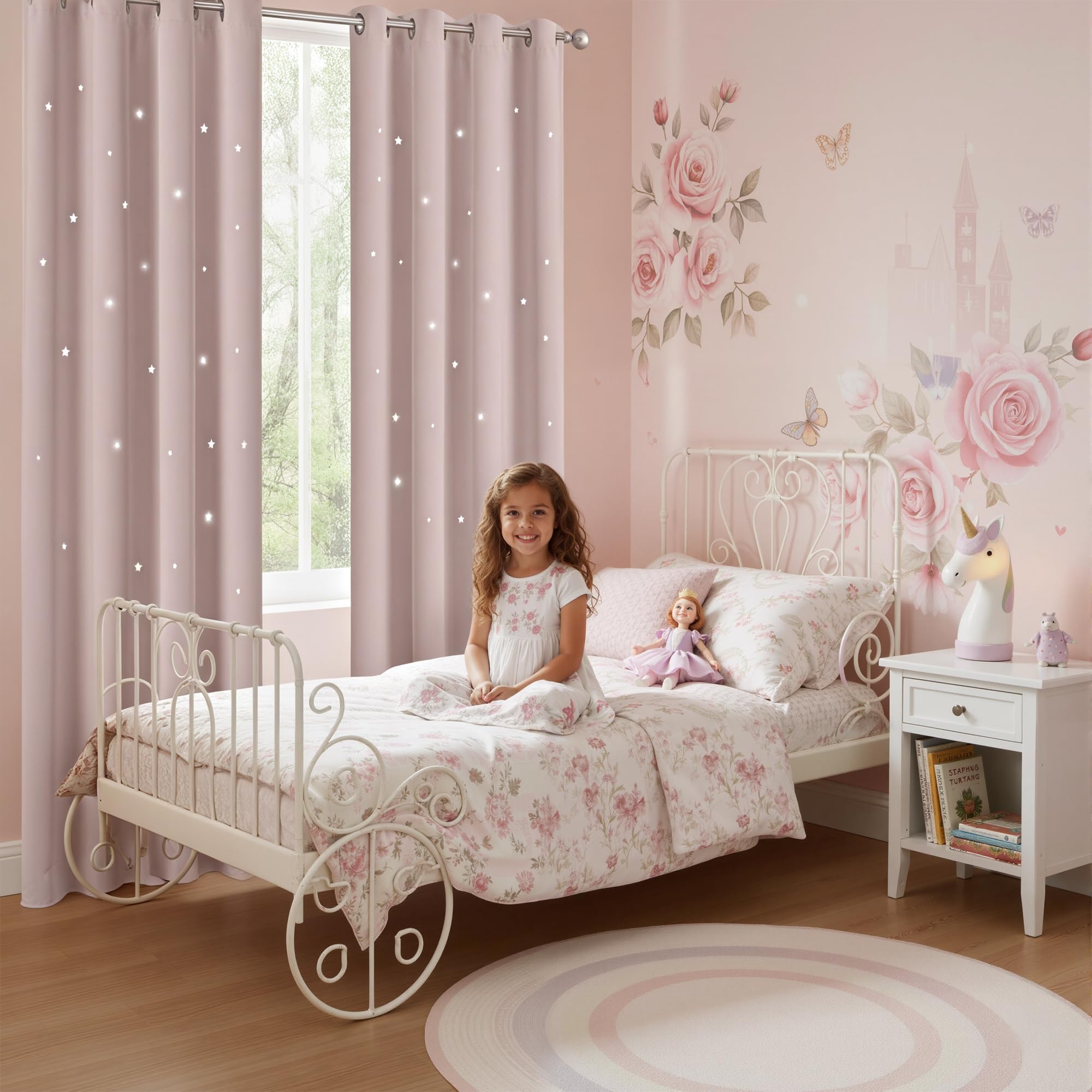 NICETOWN Light Pink Stars Blackout Curtains for Kid's Room, 2 Panels, 42x84