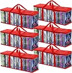Fasmov paquet de 6 DVD Sacs de rangement Tenez jusqu'à 240 DVD (40 Chaque sac), imperméable DVD Boîtier de support avec poignées, transparent PVC Stockage multimédia pour DVD, CD, Jeux vidéo, Livres, Rouge