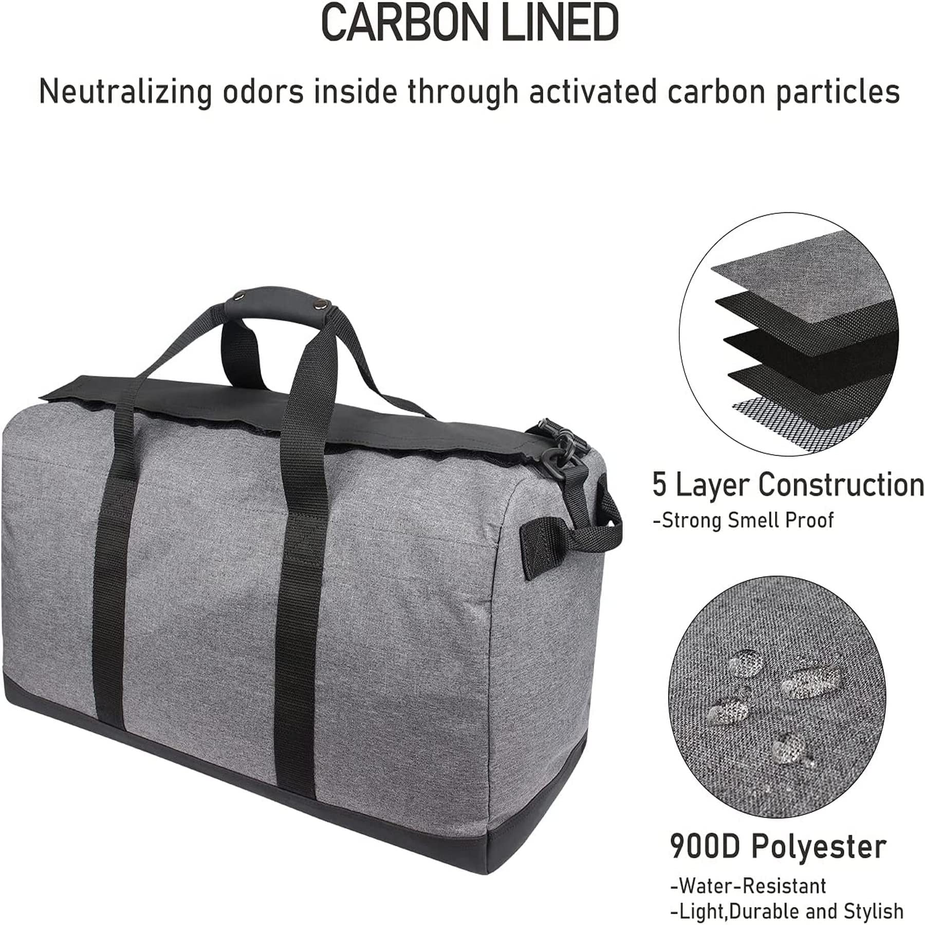 Firedog Geruch-Beweis-Seesack, groe geruchsdichte Tasche fr Reise-Lagerung, Grigio, 21.5"x10"x12", L