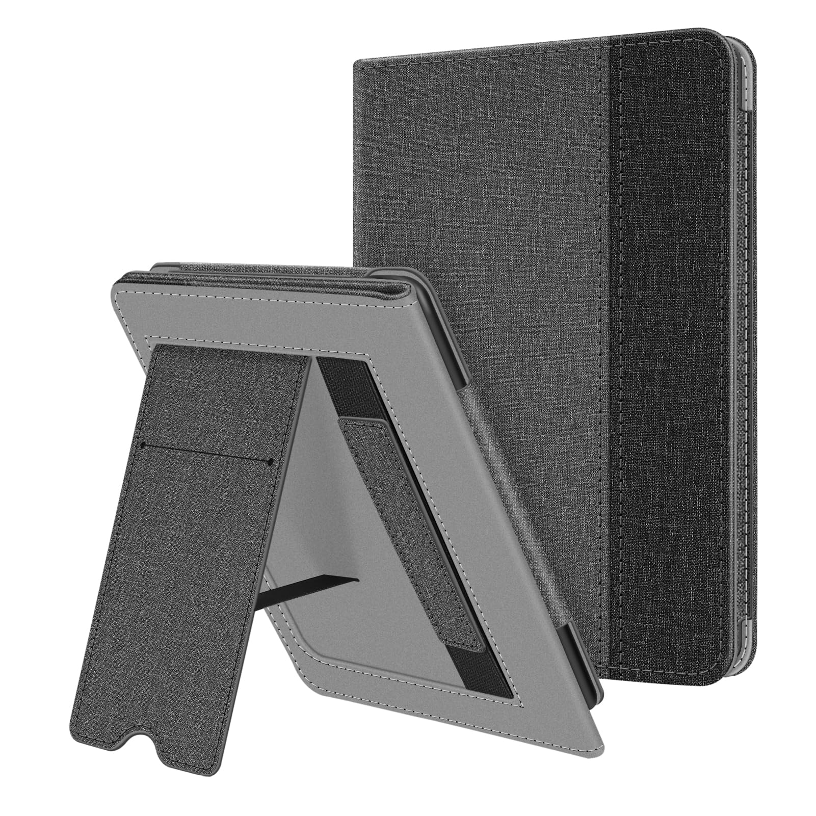 Fintie Stand Case for 6" All-New Kindle (11th Generation-2024/2022 Release) - PU Leather Cover with Auto Sleep/Wake Card Slot & Hand Strap for Kindle 2024/2022 11th Generation e-Reader, Gray/Black-image-38