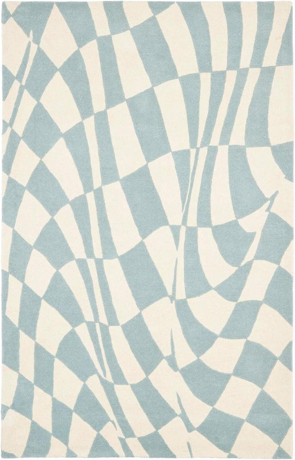 Blue and Ivory Handmade Wool and Viscose Tufted Area Rug, 3'6" x 5'6"