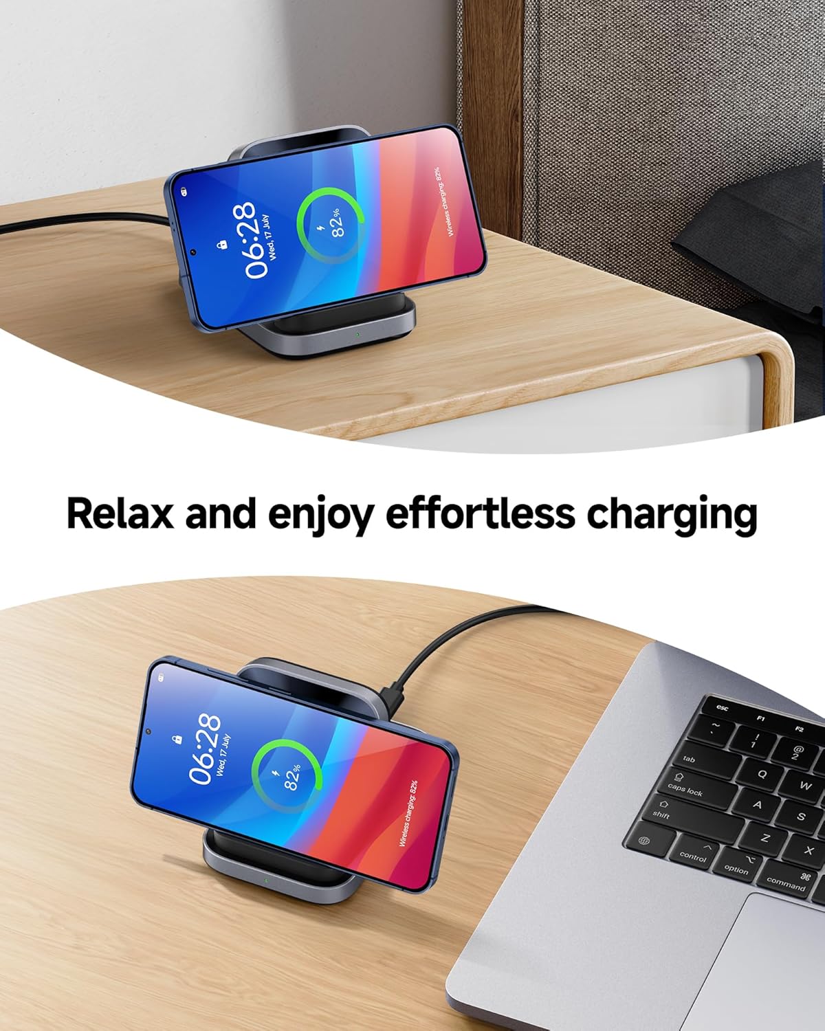 SwanScout Wireless Charger Stand for Samsung Galaxy S25 Ultra/S25/S24/S23, for iPhone 17/Air/16/15/14/13/12, for Google Pixel 9/9a/8/7/6, Horizontal Charging Only, SwanScout 508 (No Adapter)