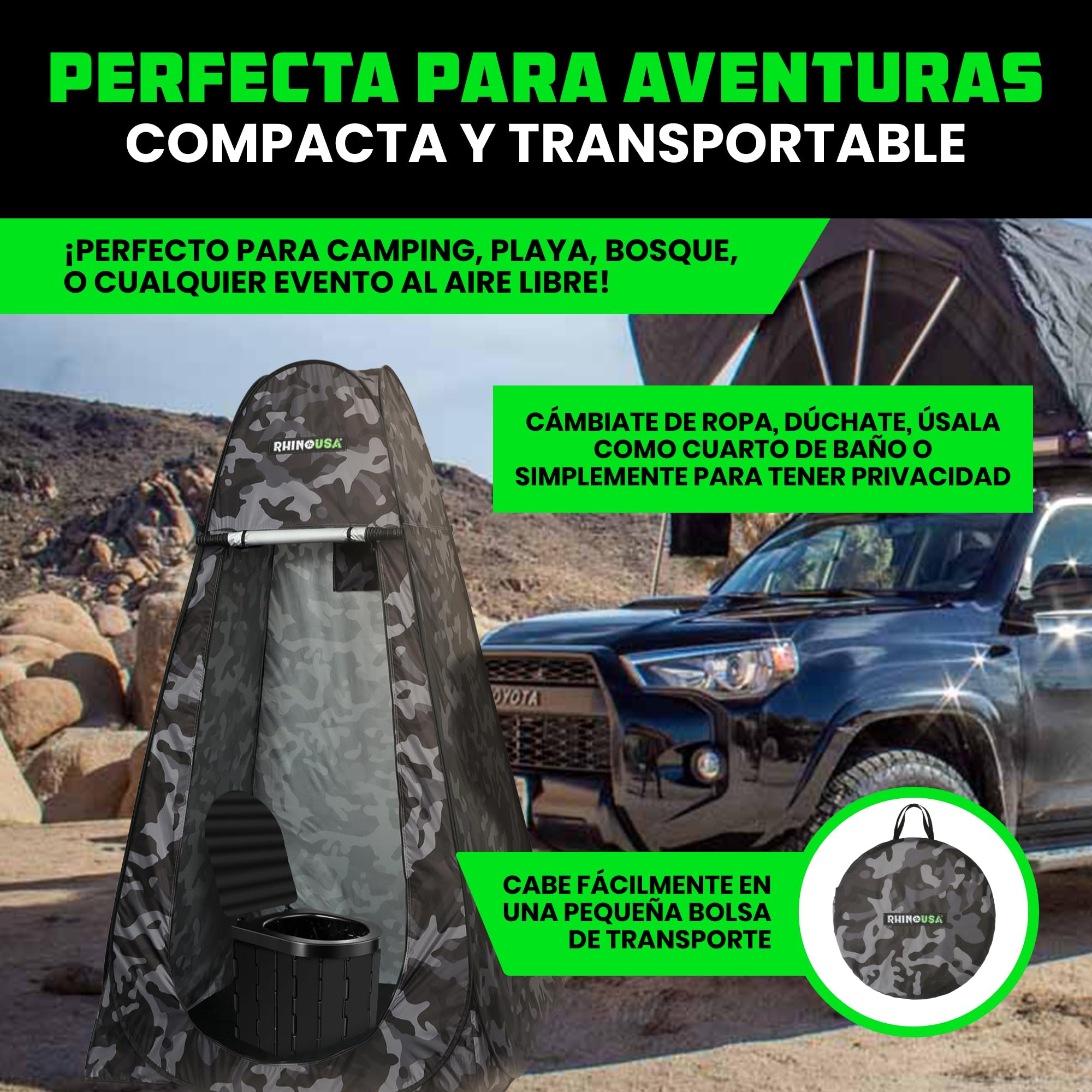 Rhino USA Tienda de Privacidad Emergente - Vestuario Inodoro Portátil para Acampar - Tienda de Ducha Aire Libre - Refugio contra Lluvia para Playa y Camping Ligera Resistente Instantánea para Llevar