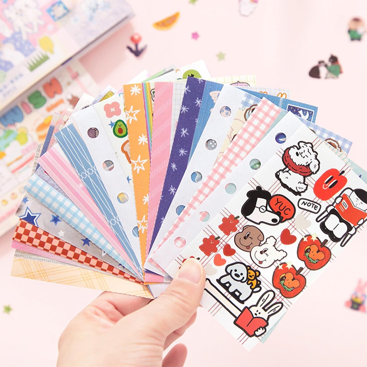 Cute Japanese Sticker Book, 30 Sheets Kawaii Japan Stickers for Journal Supplies, Multi-Texture Decal Decor for DIY Scrapbook Planner (Little Wish)-D12