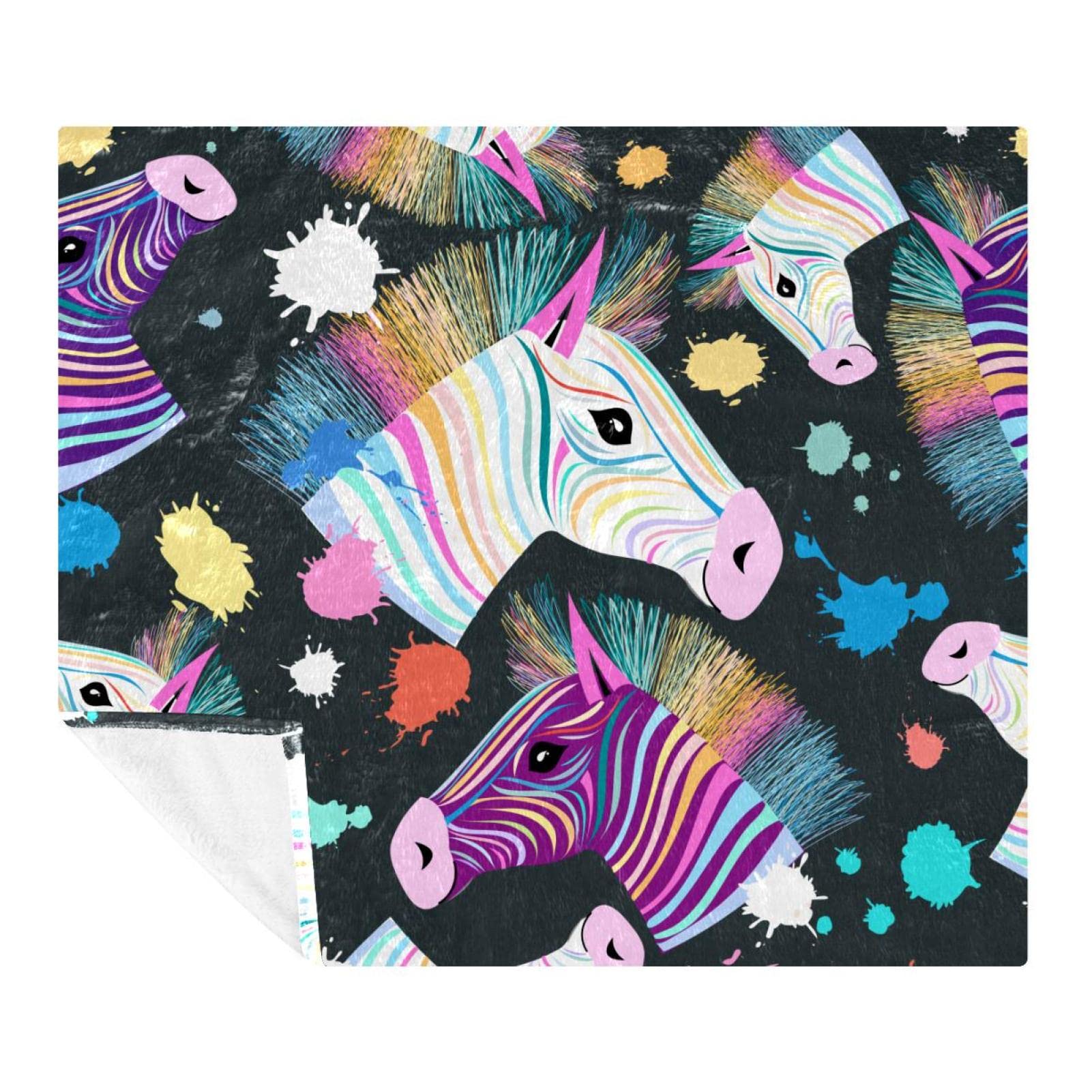 Manta de forro polar, súper suave y lujosa, patrón de cebra colorido