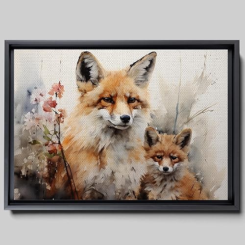 Fox Mother Cub Print, In The Style Of Stencil,Based, Kids Wall Art, Kids Wall Art Display, Mom And Baby Animal Art Print, Canvas Prints, Home Decor