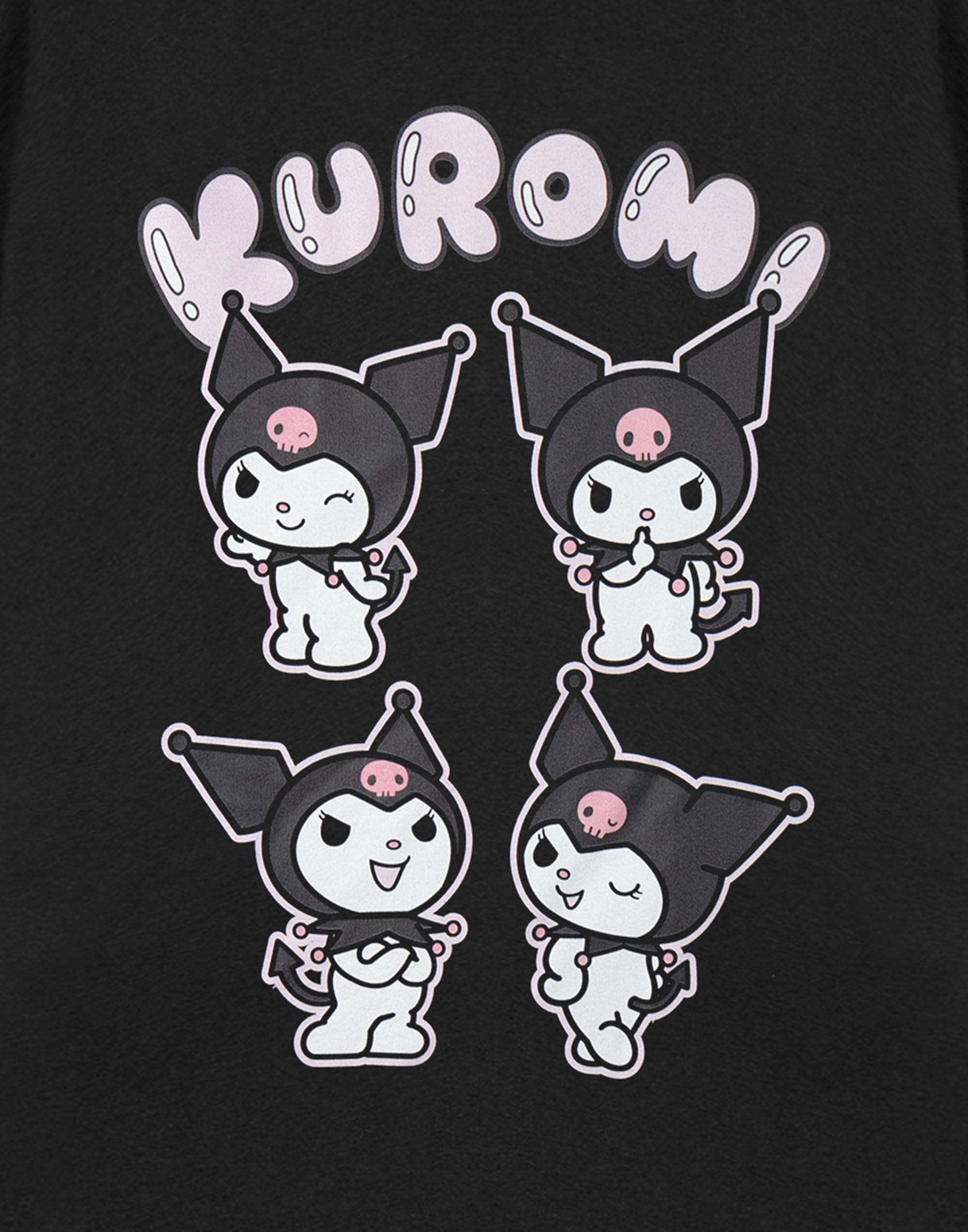 Hello Kitty & Friends Kuromi damska czarna koszulka z krótkim rękawem | Koszulka z grafiką | Top z postaciami Sanrio, My Melody, Cinnamoroll | Odzież anime retro