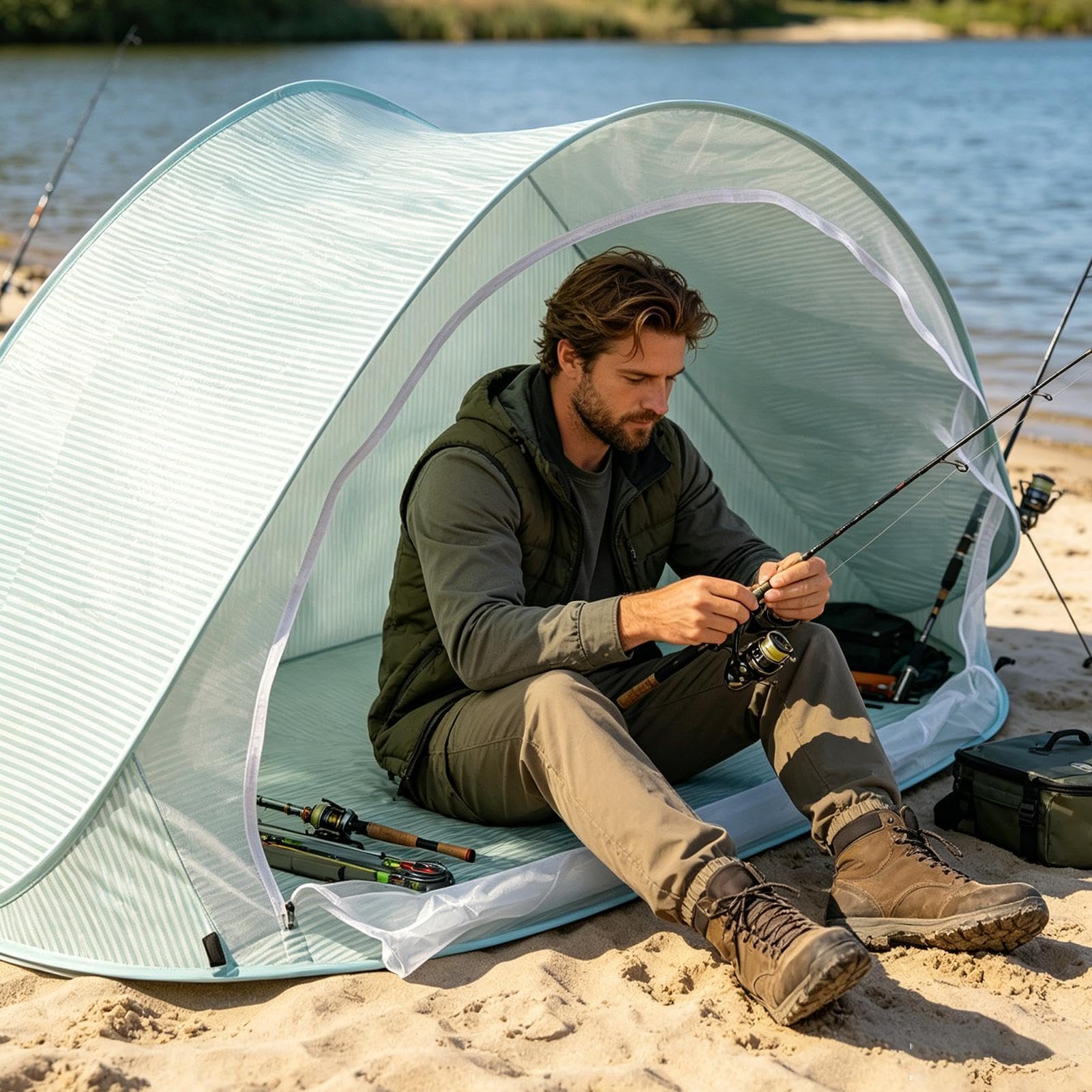 Tenda Spiaggia Solare Pieghevole Grande Portatile E Facile | Solare Da Spiaggia per Mare Acqua Piscina Laghetto Campeggio Outdoor Esterno Giardino Cortile Picnic Giorno