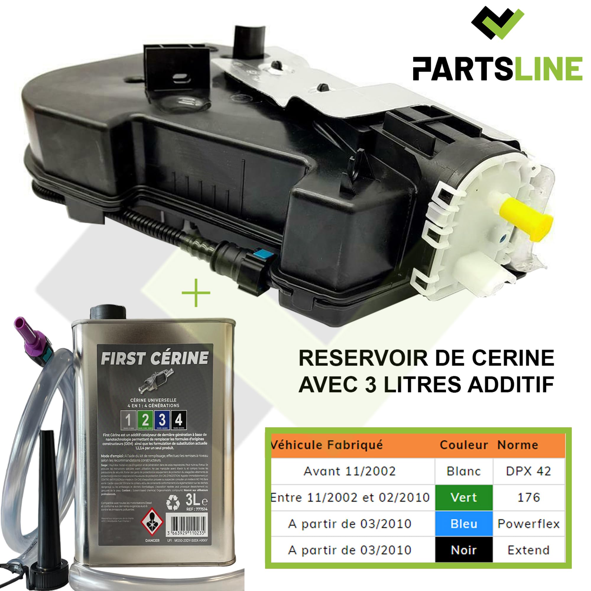 Réservoir avec Bidon de Cérine Additif FAP compatible avec C4 II DS4 3008 308 I 308 SW I RCZ 1.6 2.0 BlueHDi HDi - 9671981380 1500PH 1500PY
