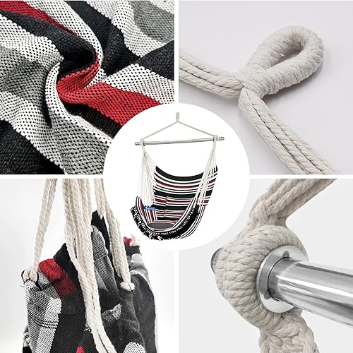 Miniatura 3 de Gold Armour Silla hamaca colgante con cuerda de hasta 500 libras, 2 cojines de asiento incluidos, silla colgante con tejido de algodón de calidad de