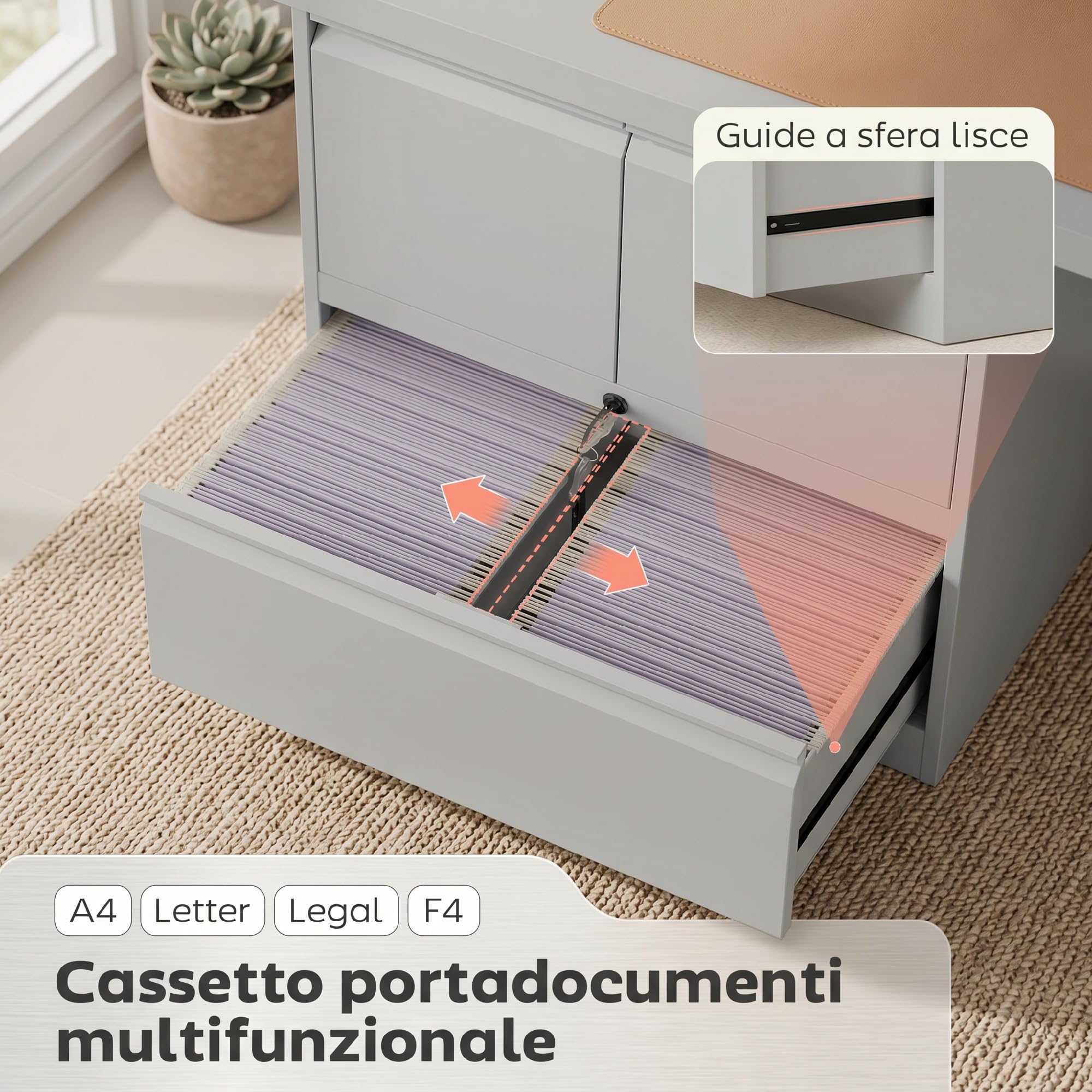 HOMCOM Armadio Portadocumenti 2 Ante in Acciaio con Serratura Bianco | Schedario da Ufficio, Ripiani Regolabili, Cassetto per Formato Lettera/Legale/A4, Mobiletto Multiuso per Studio