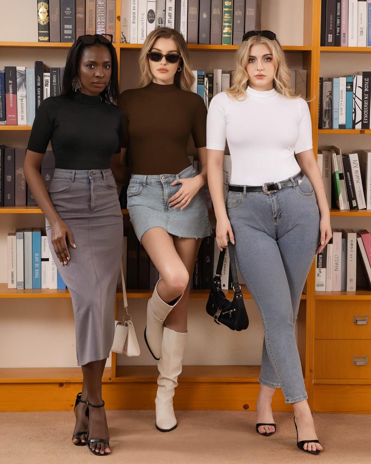 MANGOPOP Womens Mock Turtle Neck Bodysuits Half Elbow Short 3/4 Sleeve Bodysuit for Going Out - Image 4