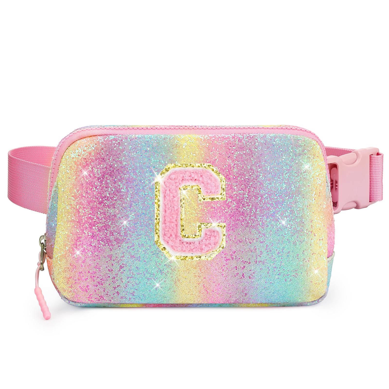 cotmcor Birthday Gifts for 5 6 7 8 9 10 11 12 Year Old Girl Teens Kids, Glitter Initial Fanny Pack for Girls, Personalized Belt Crossbody Bag,