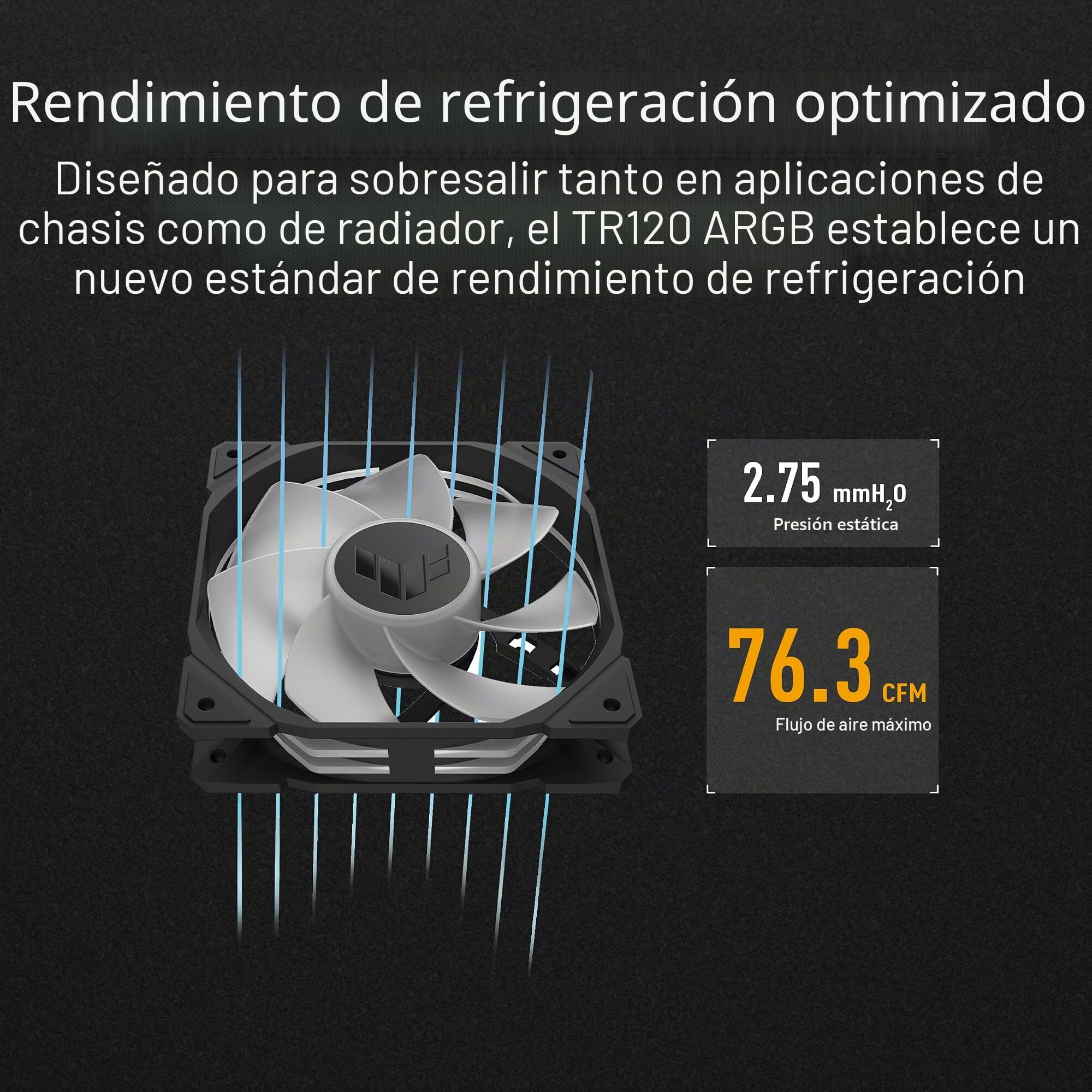 ASUS TUF Gaming TR120 ARGB Reverse Triple Pack Black Edition - Ventiladores de 120 mm (Marco de 28 mm, presión estática a 2,75 mm H2O, Flujo de Aire de 76,3 CFM, Matriz LED Doble Capa, Aura Sync)